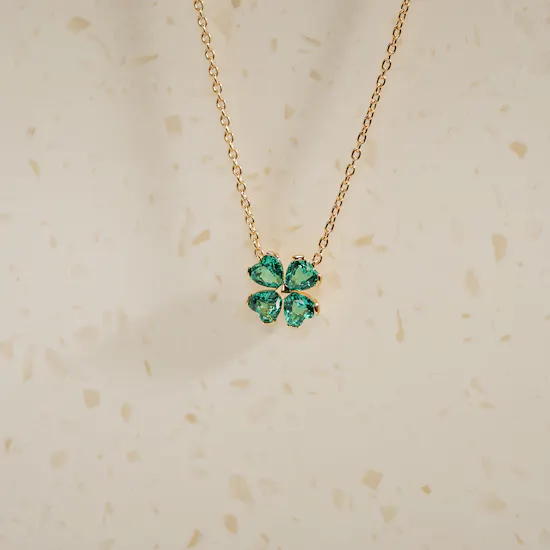 Pandora Green Lucky Clover Stud Earrings and Necklace Set