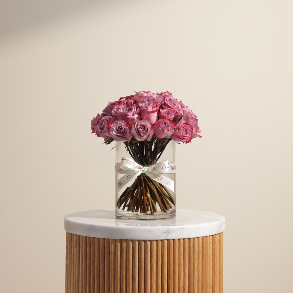 مزهرية جوري بنفسجي أنيقة | 35 زهرة