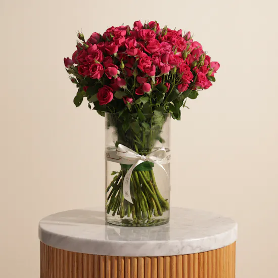 Fuchsia Baby Roses Vase | 50 Flowers
