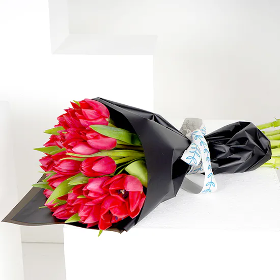 20 Red Tulips Hand Bouquet