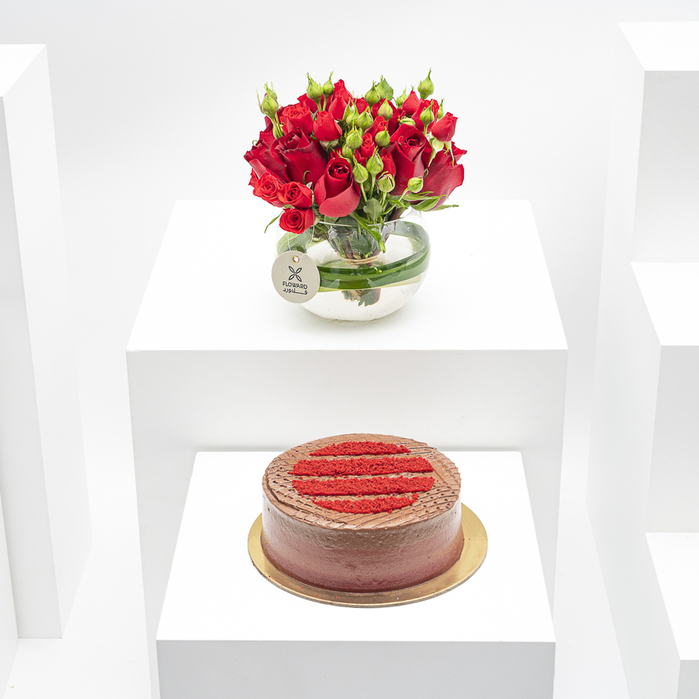 كيك رد فلفت بالشوكلاتة من منش | باقة الجوري 