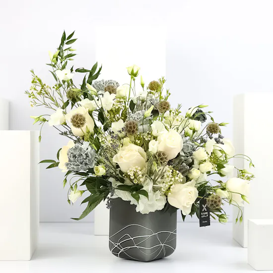 10 White Roses | Soft Grey | Marble Vase