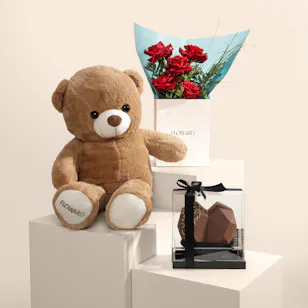 NJD Heart Chocolate & Floward Bear with Flowers