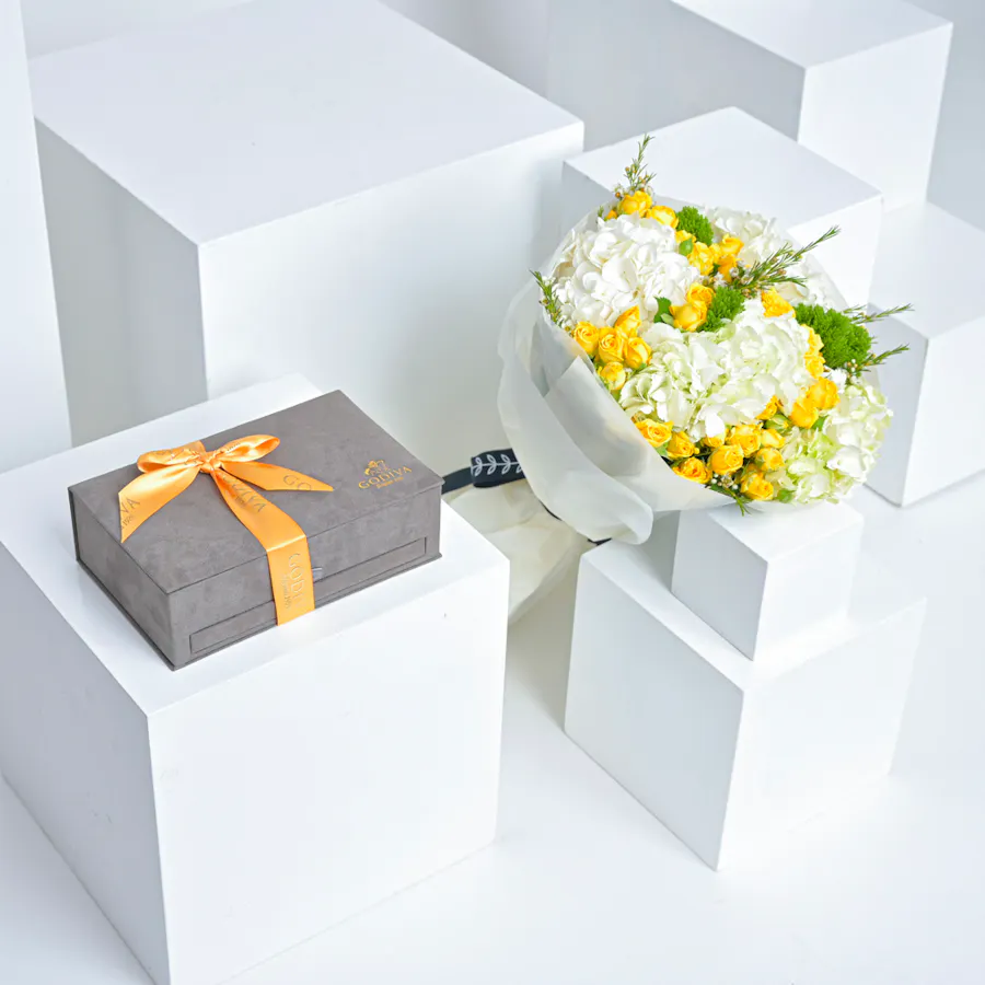 Godiva Chocolates & Silky White Flowers 1