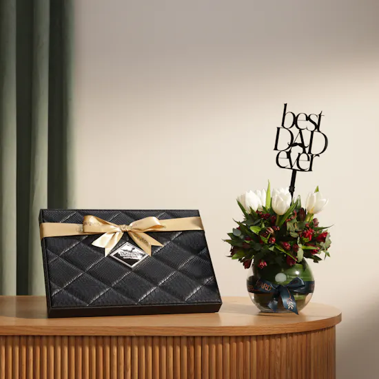 Bostani Black Leather Chocolate Box | Best Dad Shiny Flower Vase