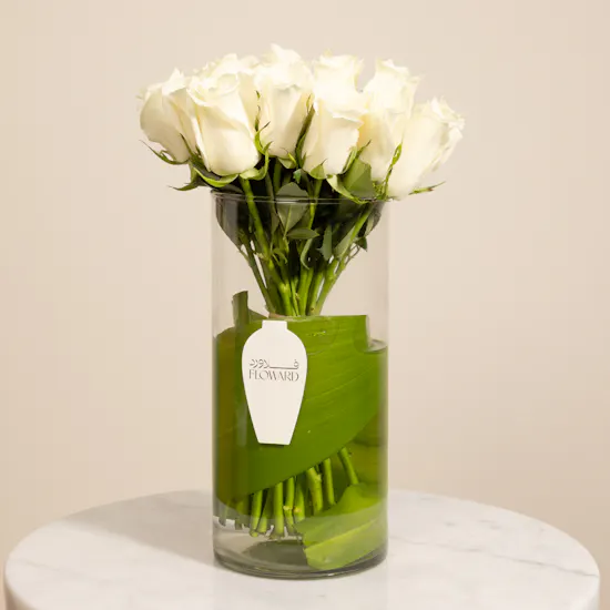 White Roses | Cylinder Glass Vase