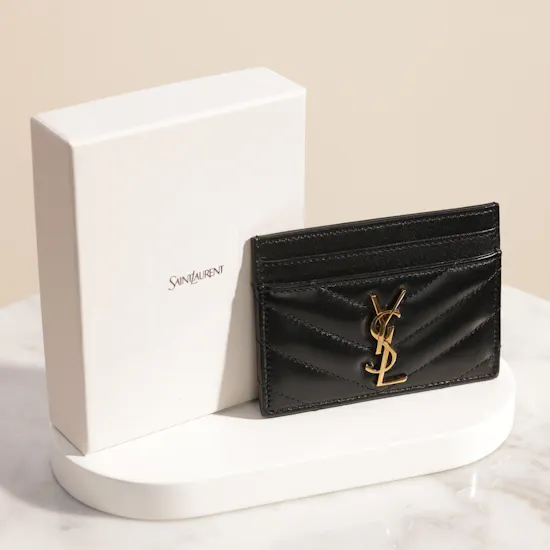 Saint Laurent Black Cassandre Matelassé Card Case