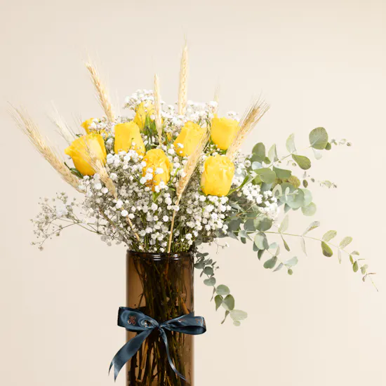 Golden Yellow Roses Vase