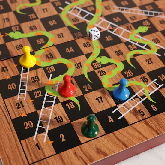 Merchant Ambassador Folding Wood Snakes and Ladders Set