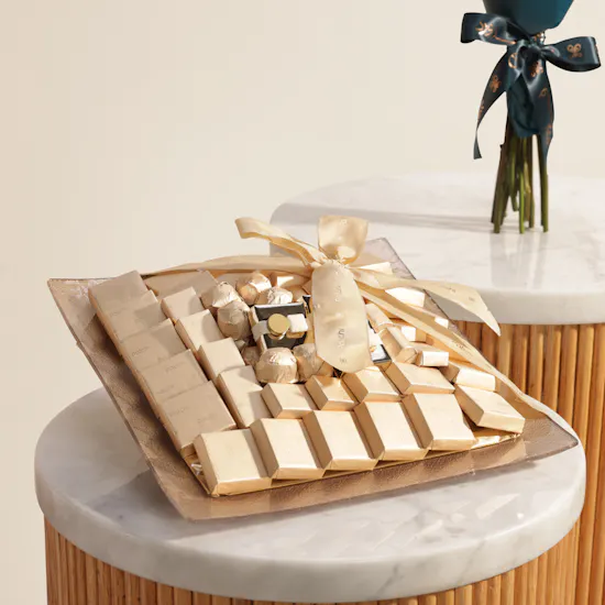 Patchi Gold Square Chocolate Tray | Charming Elegance Bouquet
