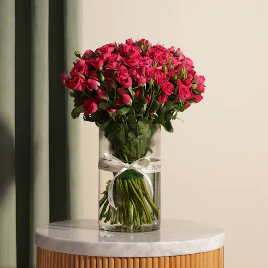 Fuchsia Baby Roses Vase | 50 Flowers