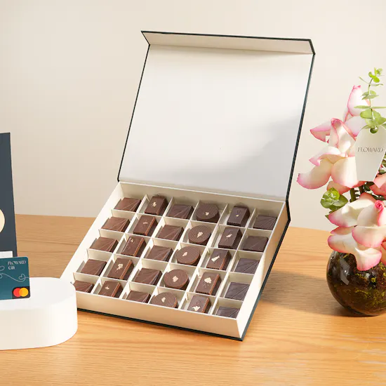 Floward 100 USD Card and Essence of Joy Medium Chocolate Box | Charming Flowers