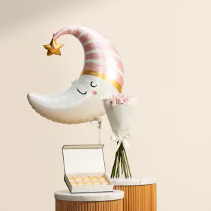 Floward Small Mix Chocolate Box | Flowers and Baby Moon Pink Balloon 