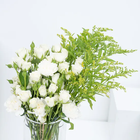 Pure Petals | Baby Roses, Carnations and Solidago in Beautiful Long Vase