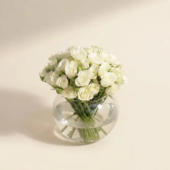 White Baby Roses Vase | 18 Flowers