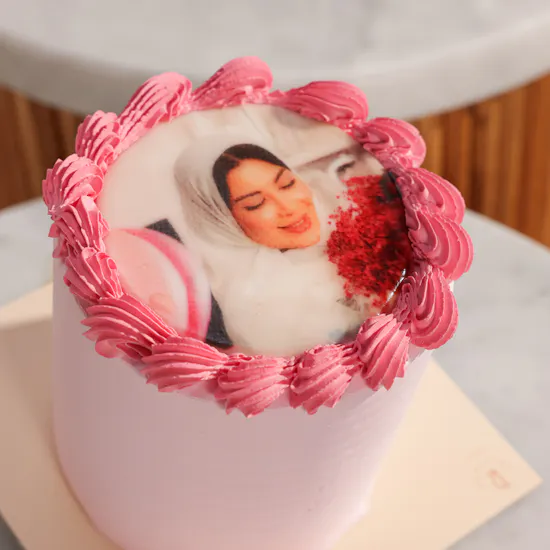 December Cake Personalized Photo Small Pink Cake | Happy Birthday Flowers
