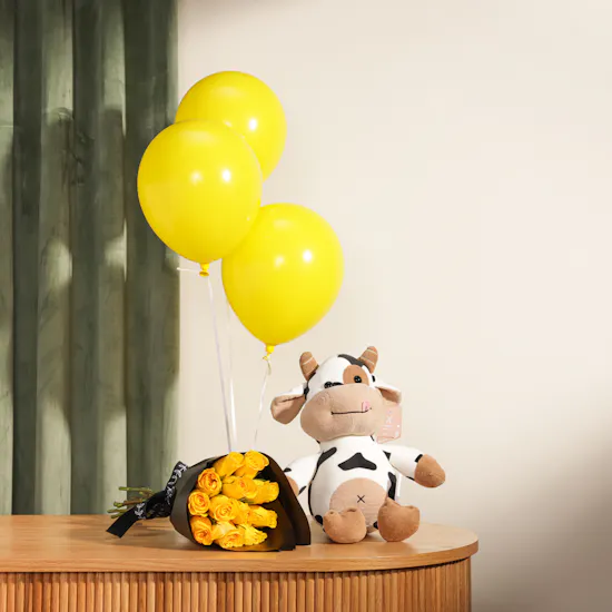 Floward Baby Cow Plush | Yellow Radiance Bouquet