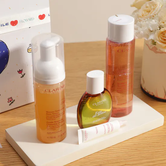 Floward x LETOILE Clarins Skin Care Set | Blushing Flowers