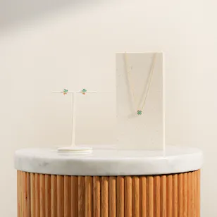 Pandora Green Lucky Clover Stud Earrings and Necklace Set