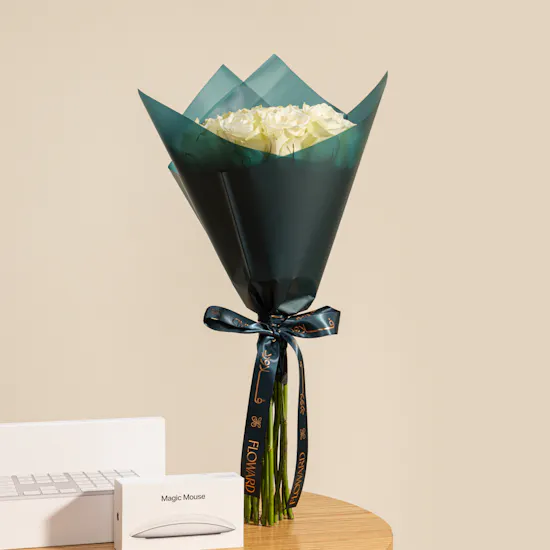 Apple White Magic Keyboard and Mouse Set | Birthday Balloon and Flowers