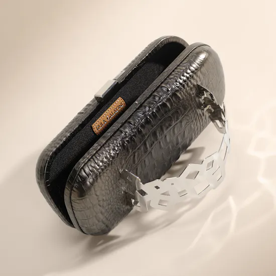 Rula Galayini Silver Waltz Croc-Print Women’s Clutch
