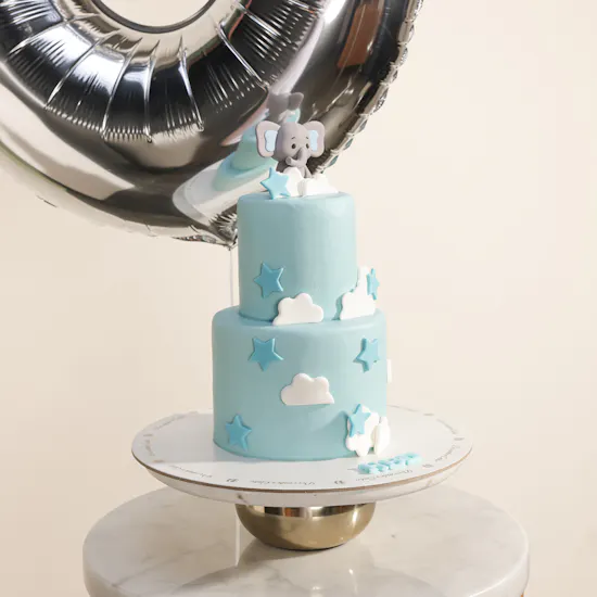 December Cake Elephant with Star and Sky Cake | Number 3 Balloon