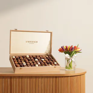 Läderach Extra Large Praline Chocolate Wooden Box | Elegant Flower Vase