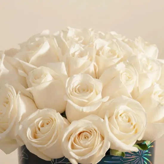 Pearly White Rose Box | 25 Flowers