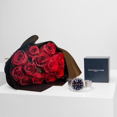 Tommy Hilfiger THESS Men Watch with 12 Red Roses