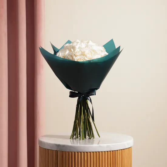 Pure White Roses Bouquet | 35 Flowers