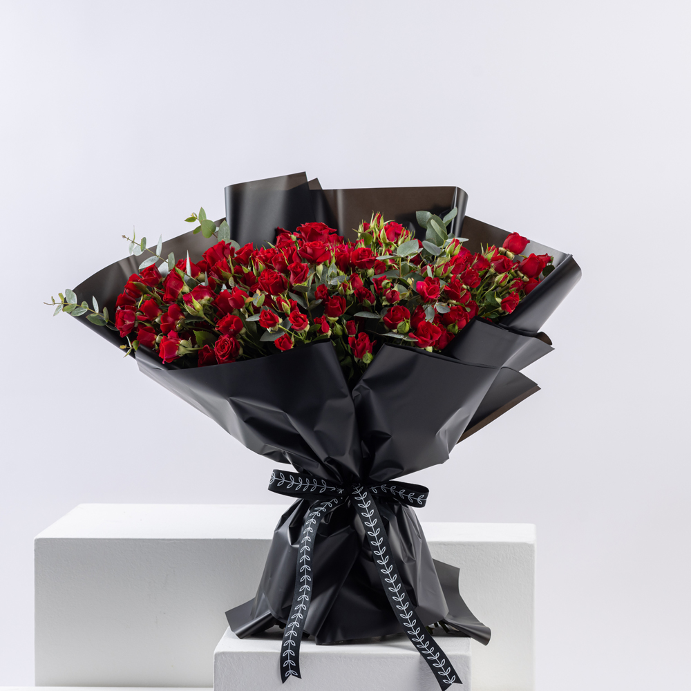 50 Red Baby Roses | Black Wrap
