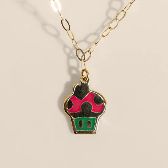 Miss L' Cupcake Enamel Coated Gold Kids Necklace