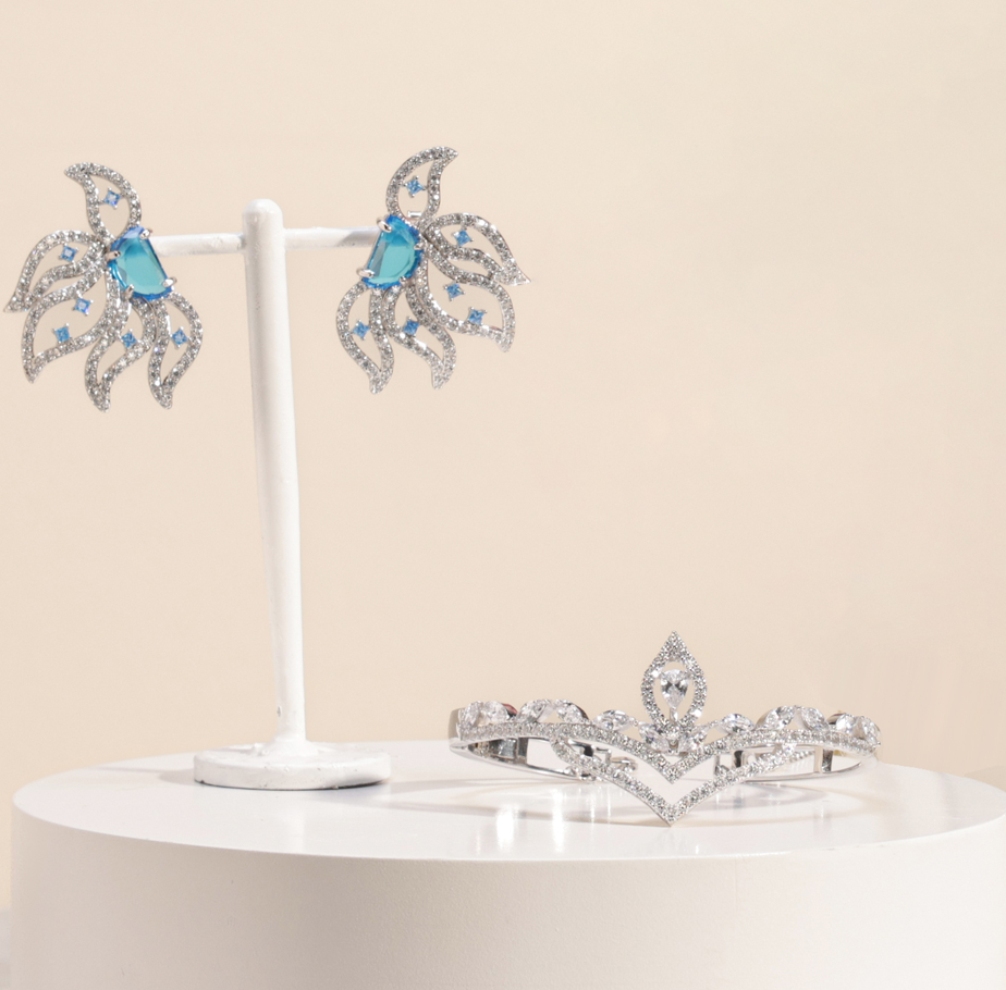 Floward Silver Jewelry Set | Aqua Blue