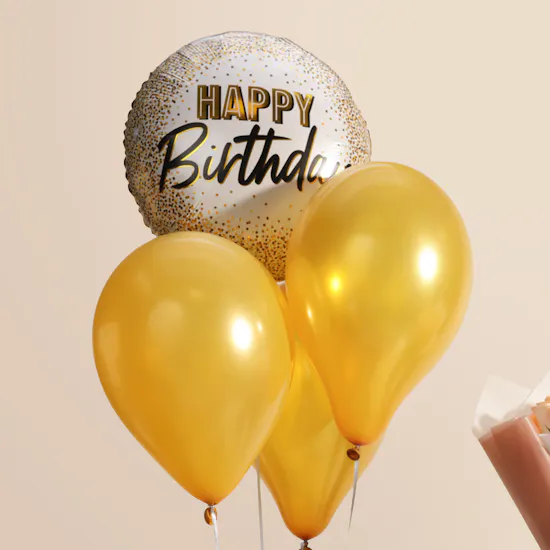 Hanoverian Happy Birthday Caramel Chocolate Box | Balloons and Flower Bouquet