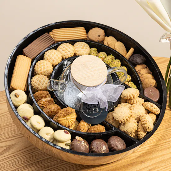 Voila Mix Kahk Silver Tray with Sadaf Lid