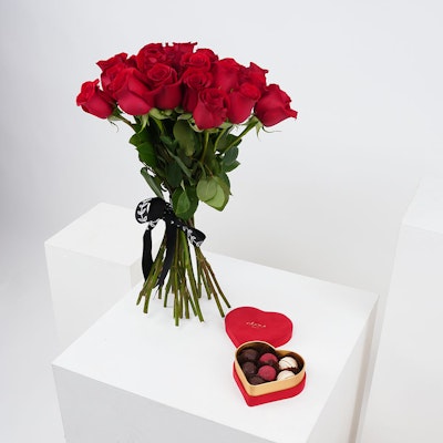  25 Red Roses | Bateel Truffles Small Box