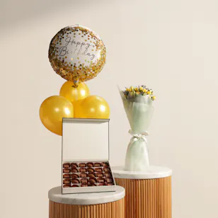 Floward Date Chocolate Box | Happy Birthday Flower Bouquet and Balloons Set Floward Date Chocolate Box | Happy Birthday Flower Bouquet and Balloons Set
