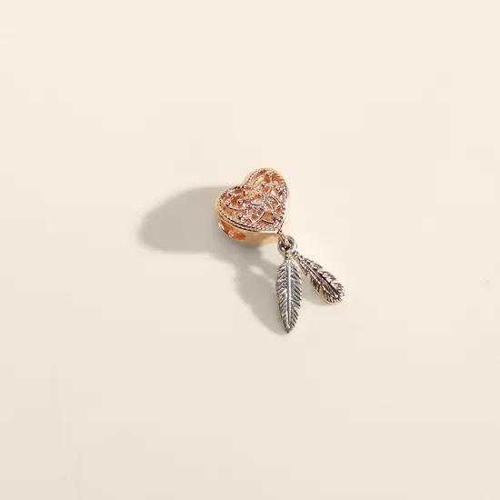 Pandora Openwork Heart and Two Feathers Dreamcatcher Charm