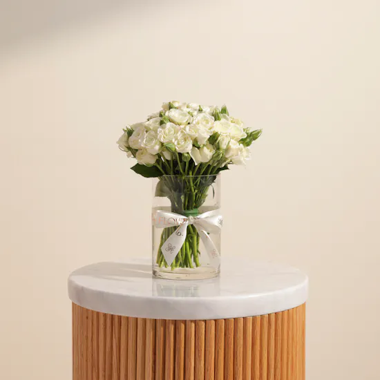 Pure White Baby Roses Vase | 18 Flowers