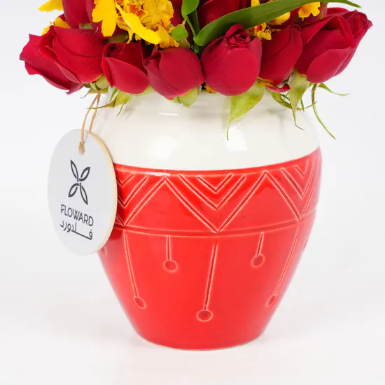 Keramos Studio Asir Pattern Vase | Colourful Flowers