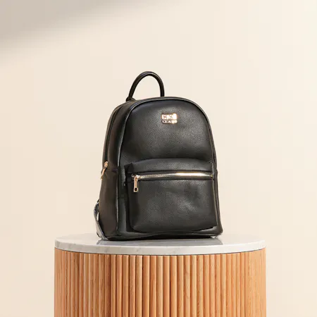 cavalli class mini backpack Cavalli Class Black Quilted Backpack with Gold Accents