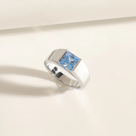 Floward Aqua Marine Silver Unisex Ring | Size 6