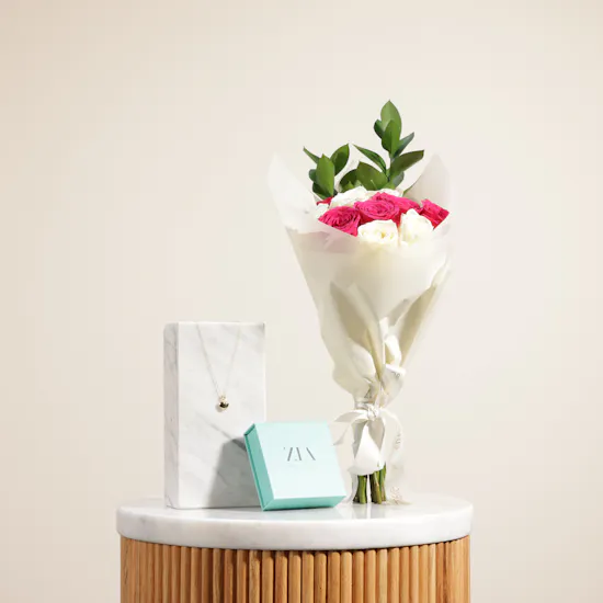 Zia Gold Plated Heart Charm Necklace | Rose Bouquet