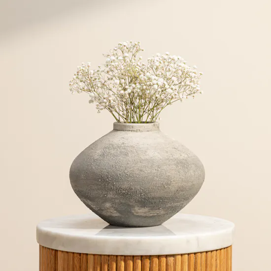 Ukiyo White Gypsophila Rustic Roots Vase