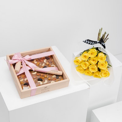 House of Cocoa Nuts Chocolate Block Hammer with Yellow Roses