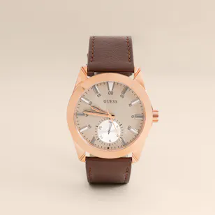 Guess Brown and Rose Gold Tone Multi-Function Men's Watch