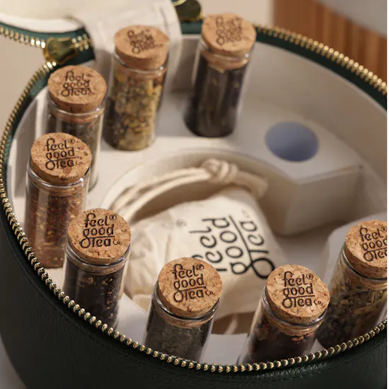 Feel Good Tea Green Leather Tea Bag Set | Refined Loving Flower Vase