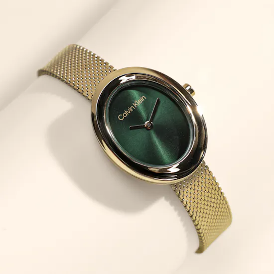 Calvin Klein Oval Twisted Bezel Mesh Women's Watch