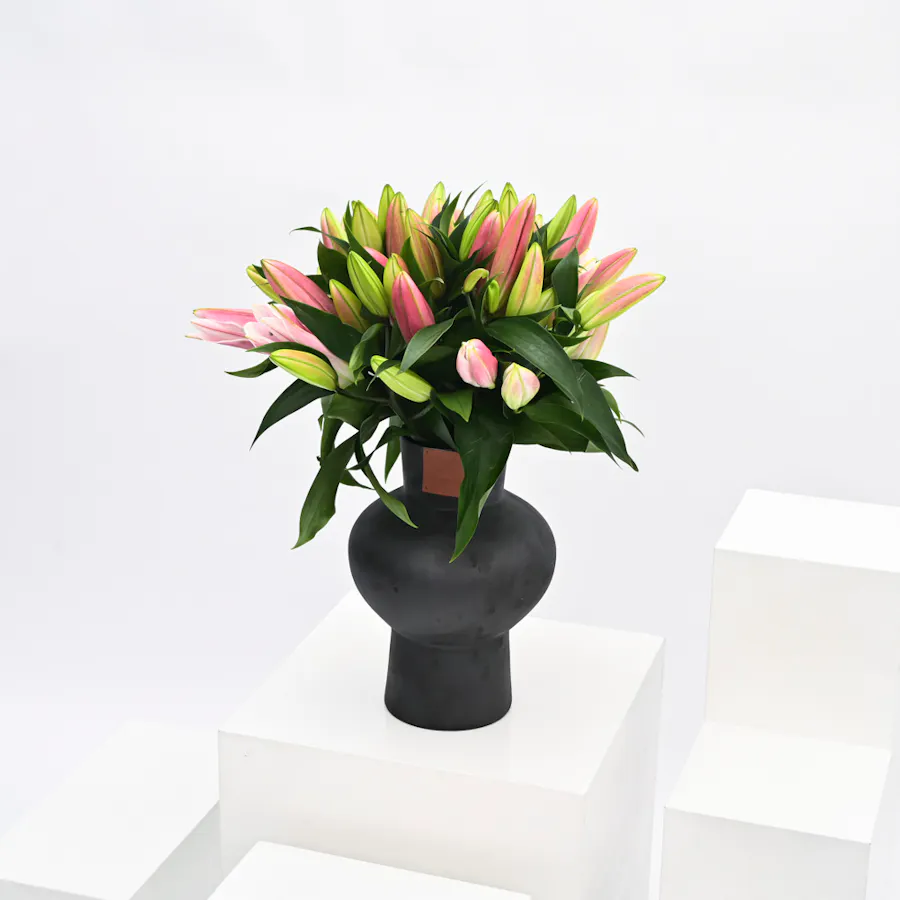Pink Lilies | Black Vase 6