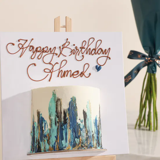 Floward Personalized Blue Half Portrait Birthday Cake | Gentle Orbit Flower